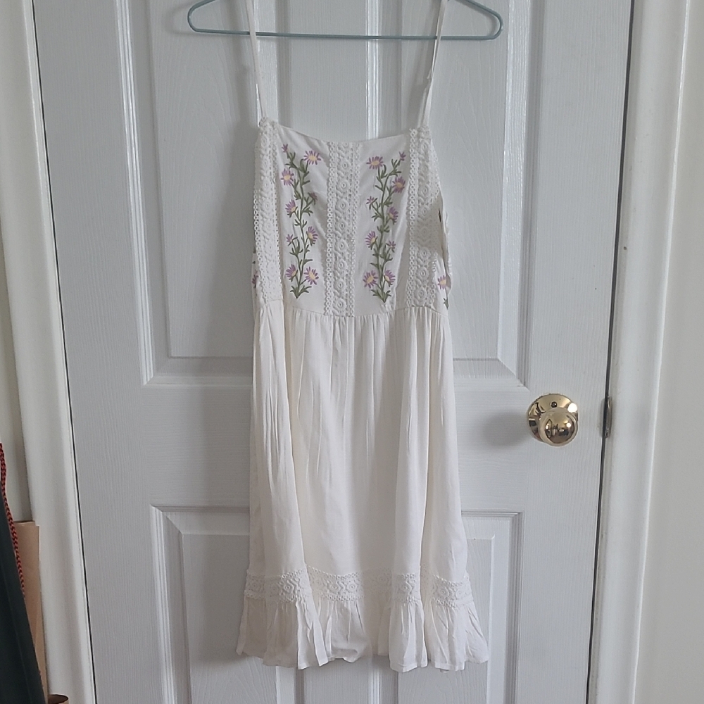 Patrons of Peace Cream Spaghetti Strap Mini Sundress